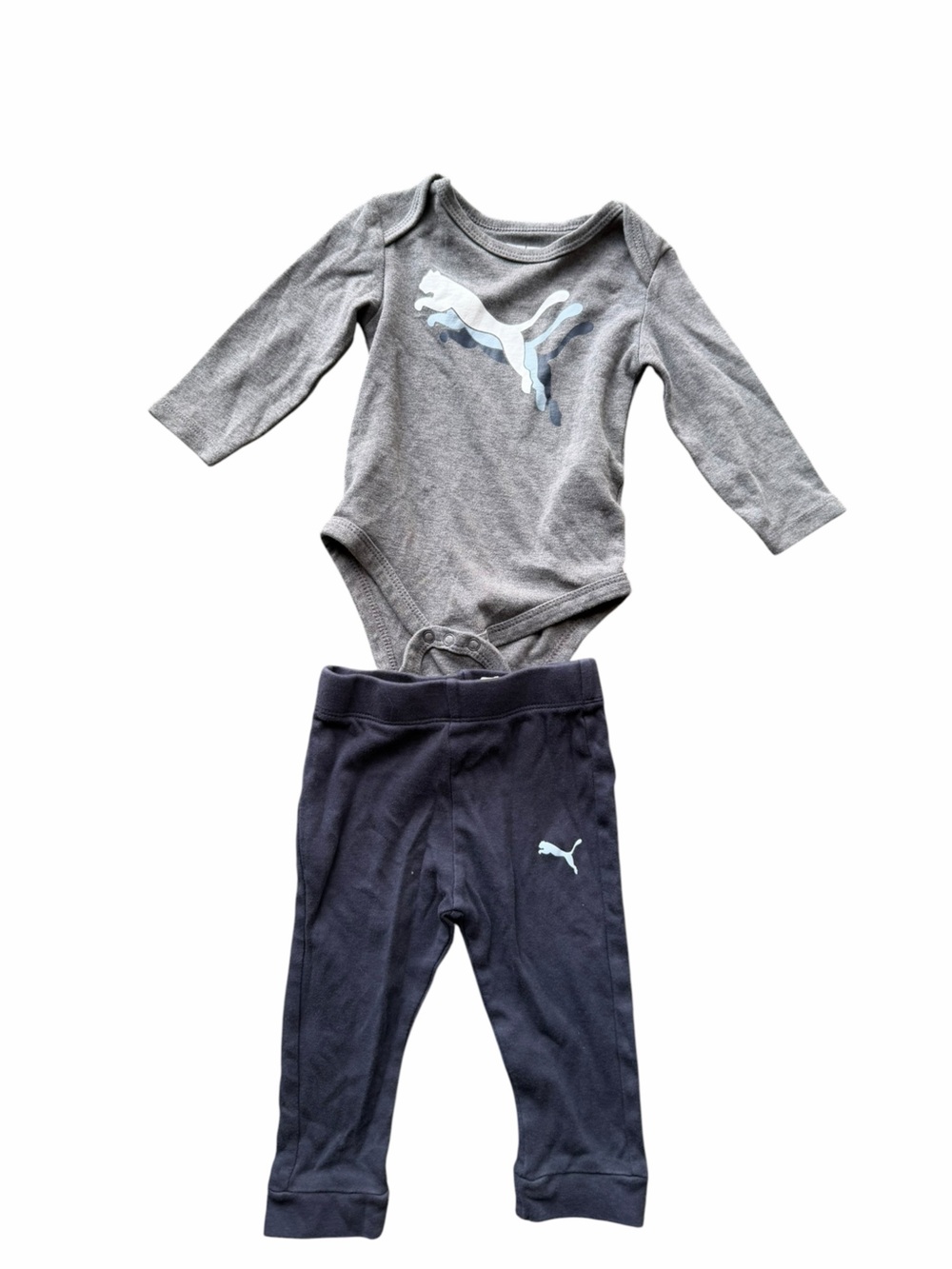 Puma Grey Long-Sleeve Bodysuit with Navy Pants